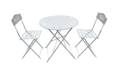 Metal bistro set with two chairs - white
