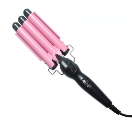 Hair Curler Triple Barrels Ceramic Hair Curling Iron Professional Hair Waver Tongs Styler Tools for All Hair Types (Color: 20mm-pink)
