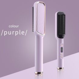 Hair Straightening Comb Artifact; Does Not Hurt Hair; Lazy Hair Straightener; Preheats For 5 Minutes To Make Straight Hair Slightly Curly; Curved (Color: purple)