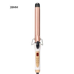 LCD Curlers Electric Single Tube Ceramic Glaze Pear Flower Cone Professional Roller Adjustment Temperature Hair Curl Irons Tools (Color: 28MM, size: UK)
